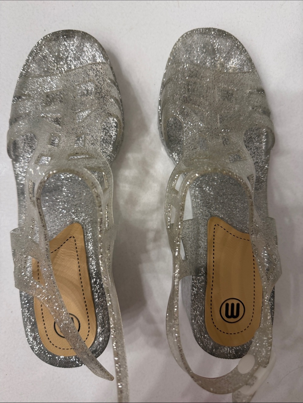Clear Glitter Jelly Sandals - Silver